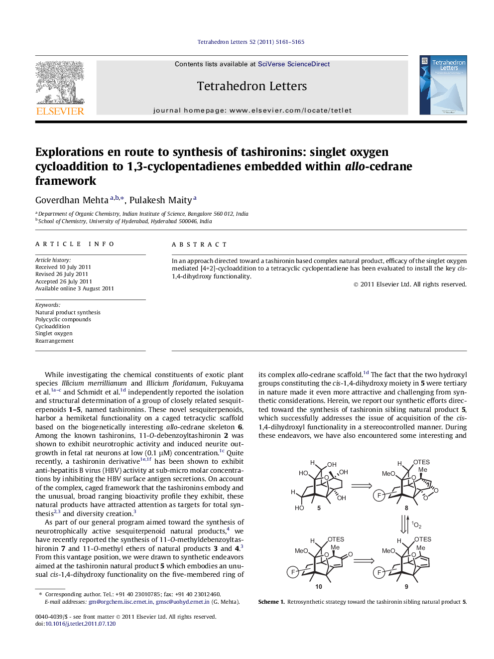 Explorations en route to synthesis of tashironins: singlet oxygen cycloaddition to 1,3-cyclopentadienes embedded within allo-cedrane framework