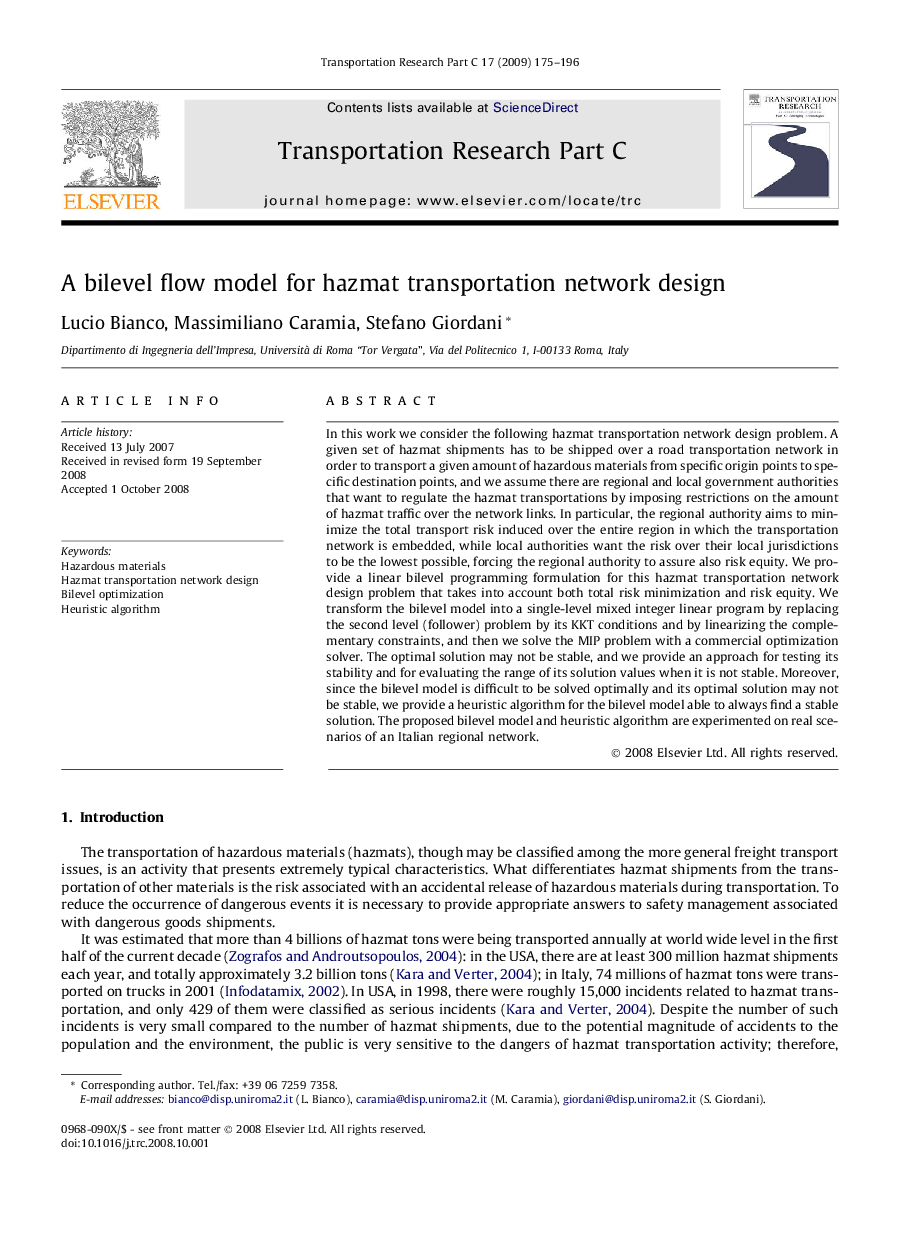 A bilevel flow model for hazmat transportation network design