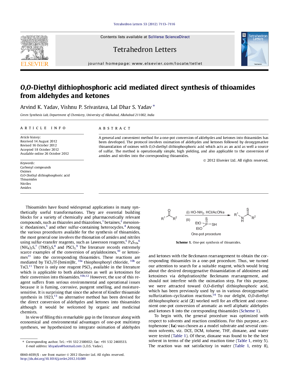 O,O-Diethyl dithiophosphoric acid mediated direct synthesis of thioamides from aldehydes and ketones