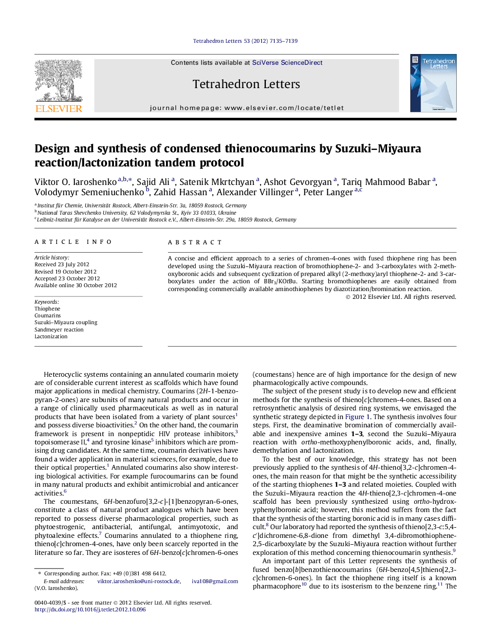 Design and synthesis of condensed thienocoumarins by Suzuki-Miyaura reaction/lactonization tandem protocol