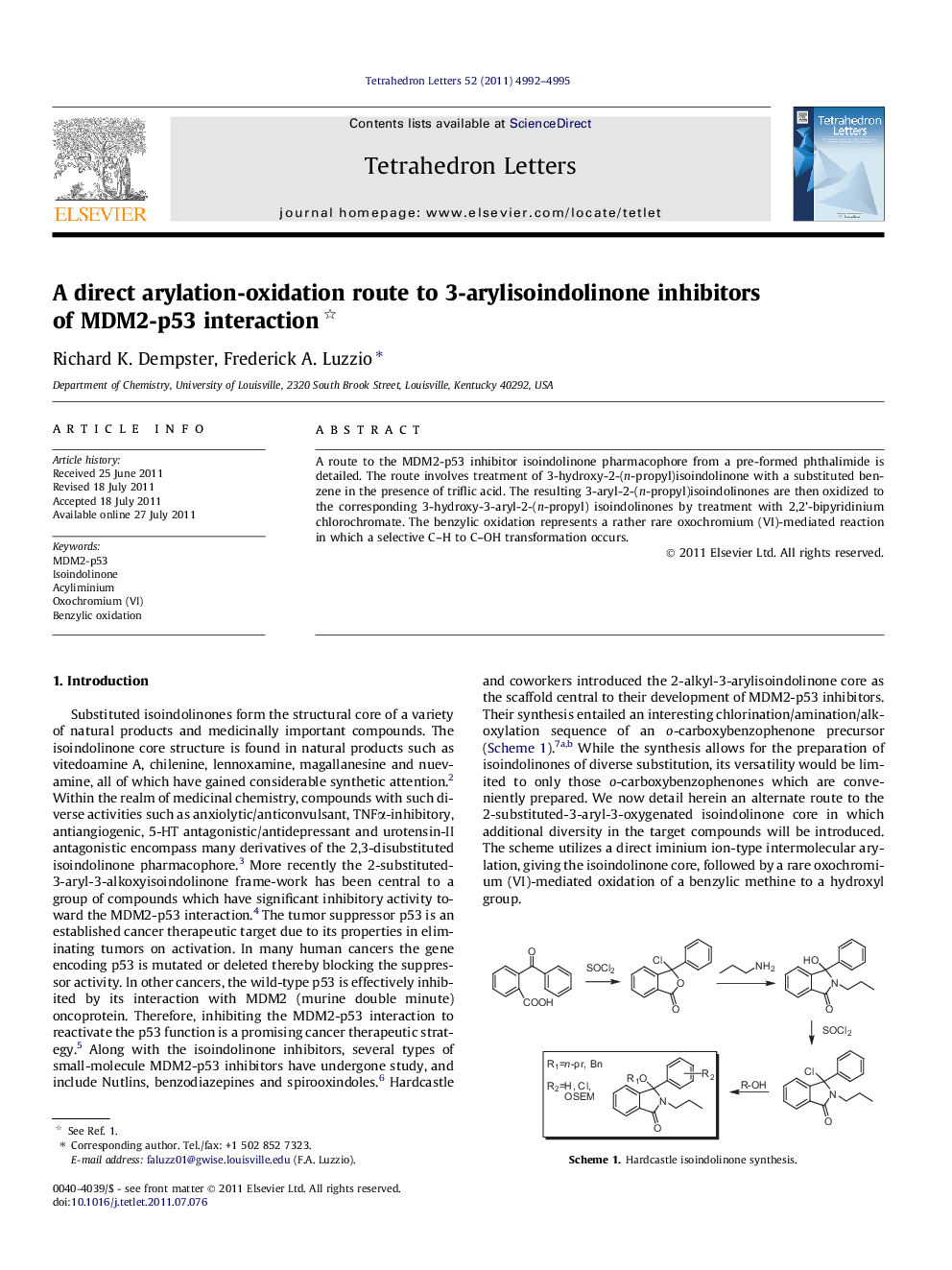 A direct arylation-oxidation route to 3-arylisoindolinone inhibitors of MDM2-p53 interaction