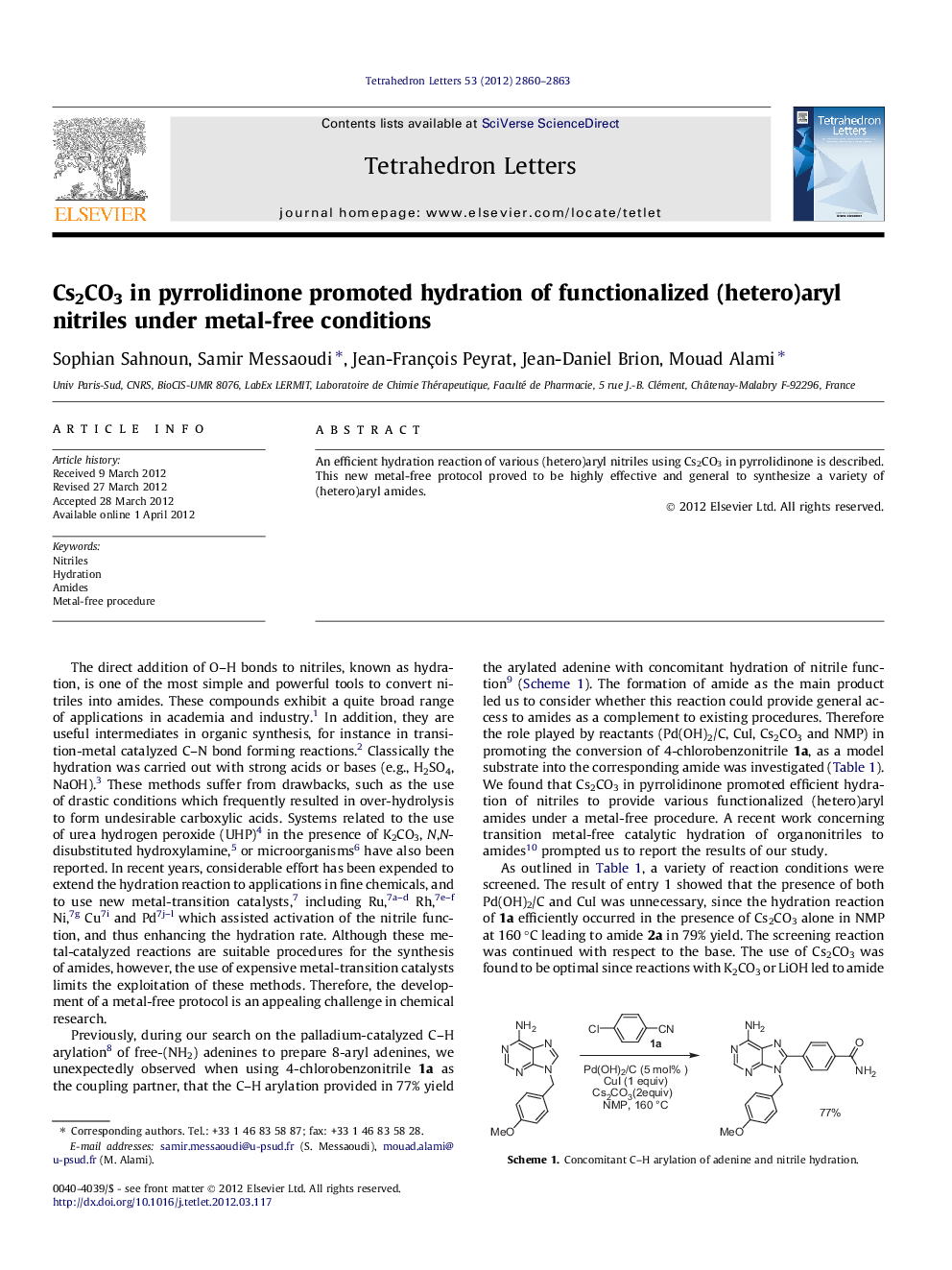 Cs2CO3 in pyrrolidinone promoted hydration of functionalized (hetero)aryl nitriles under metal-free conditions