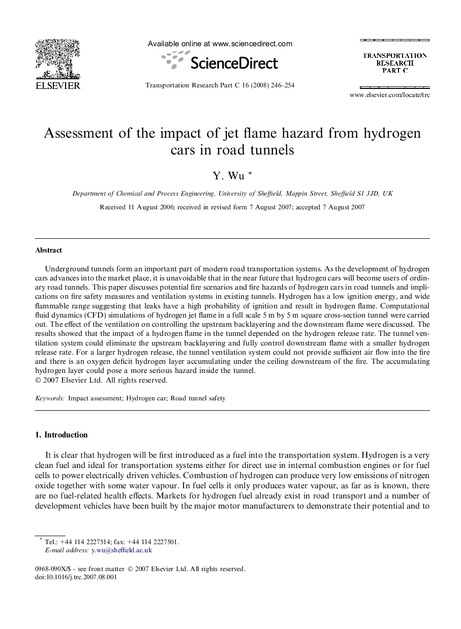 Assessment of the impact of jet flame hazard from hydrogen cars in road tunnels