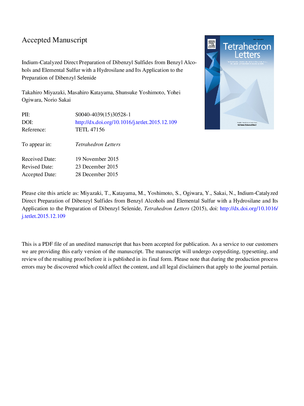 Indium-catalyzed direct preparation of dibenzyl sulfides from benzyl alcohols and elemental sulfur with a hydrosilane and its application to the preparation of dibenzyl selenide