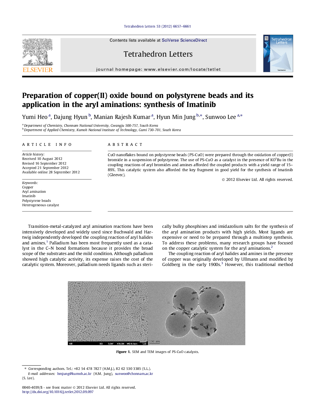 Preparation of copper(II) oxide bound on polystyrene beads and its application in the aryl aminations: synthesis of Imatinib