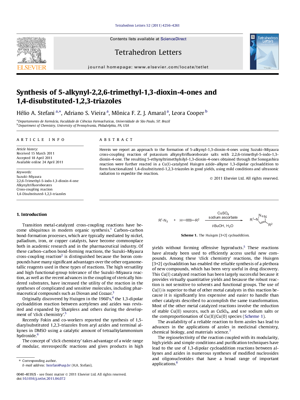 Synthesis of 5-alkynyl-2,2,6-trimethyl-1,3-dioxin-4-ones and 1,4-disubstituted-1,2,3-triazoles