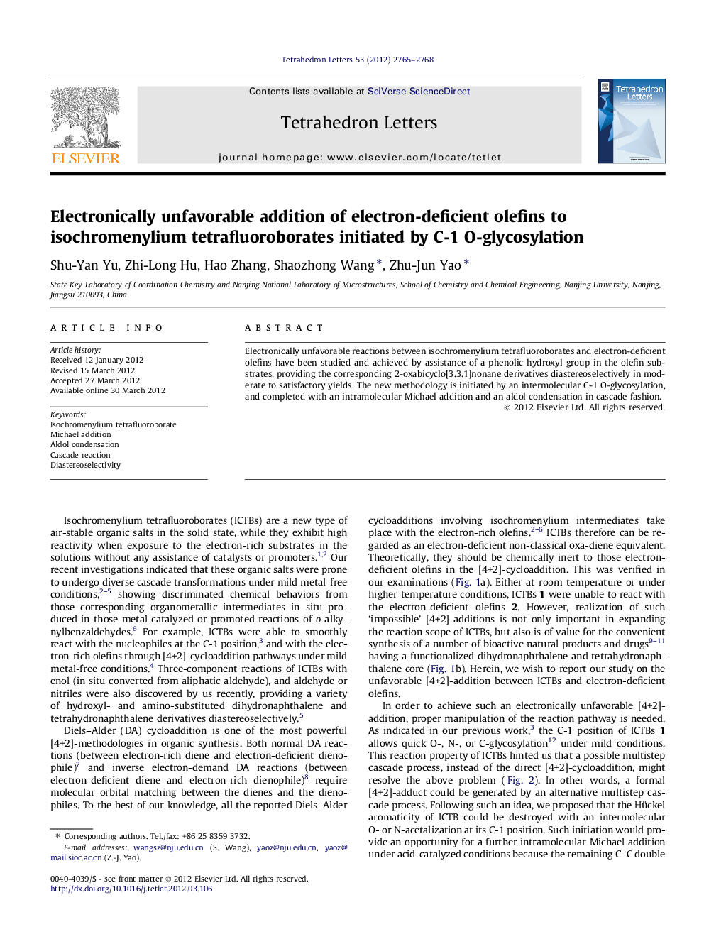 Electronically unfavorable addition of electron-deficient olefins to isochromenylium tetrafluoroborates initiated by C-1 O-glycosylation