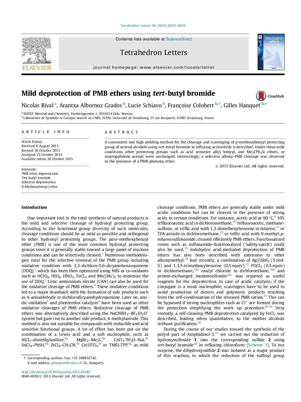 Mild deprotection of PMB ethers using tert-butyl bromide