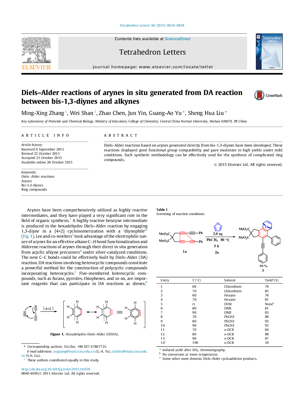 Diels-Alder reactions of arynes in situ generated from DA reaction between bis-1,3-diynes and alkynes