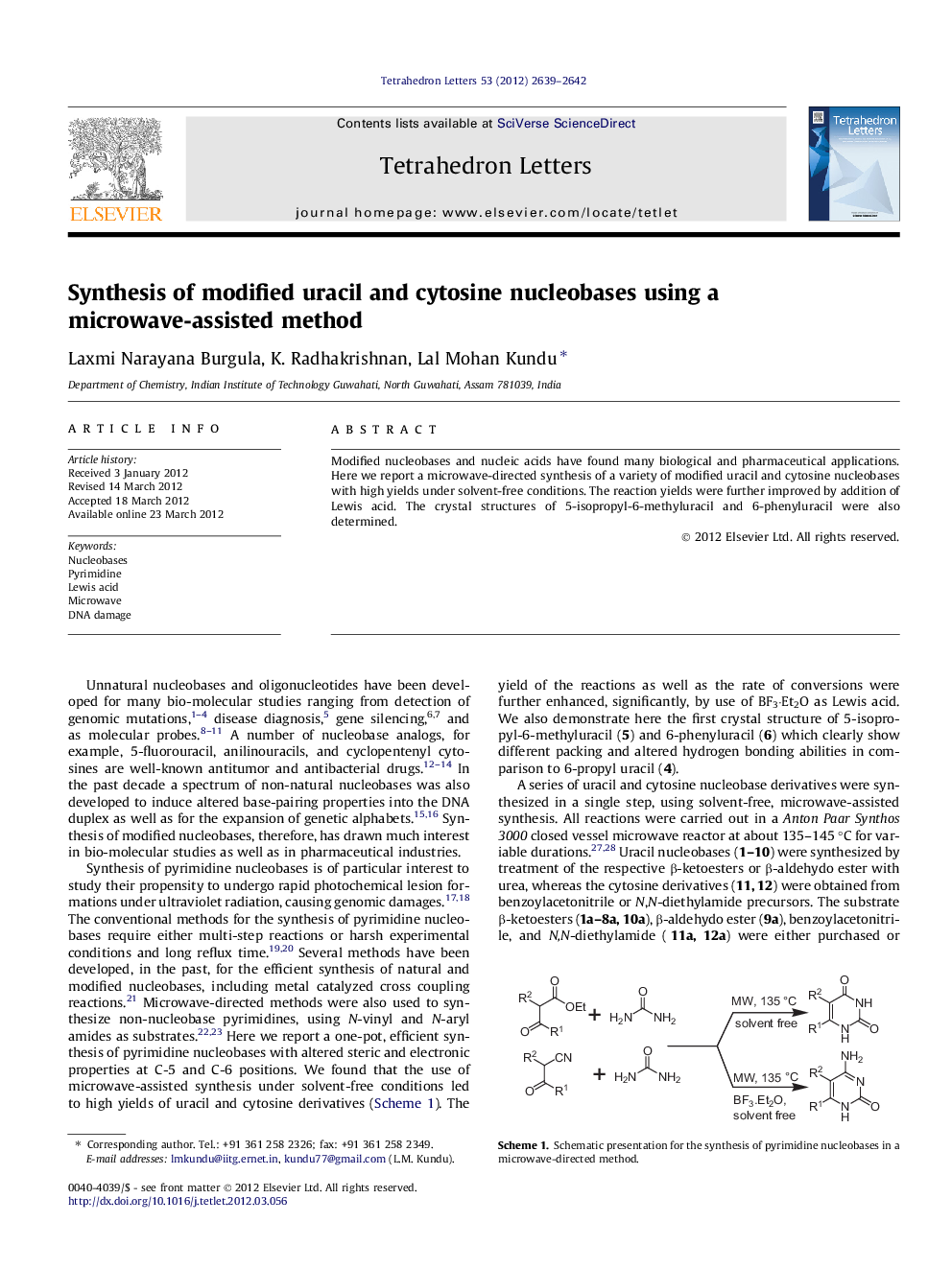 Synthesis of modified uracil and cytosine nucleobases using a microwave-assisted method