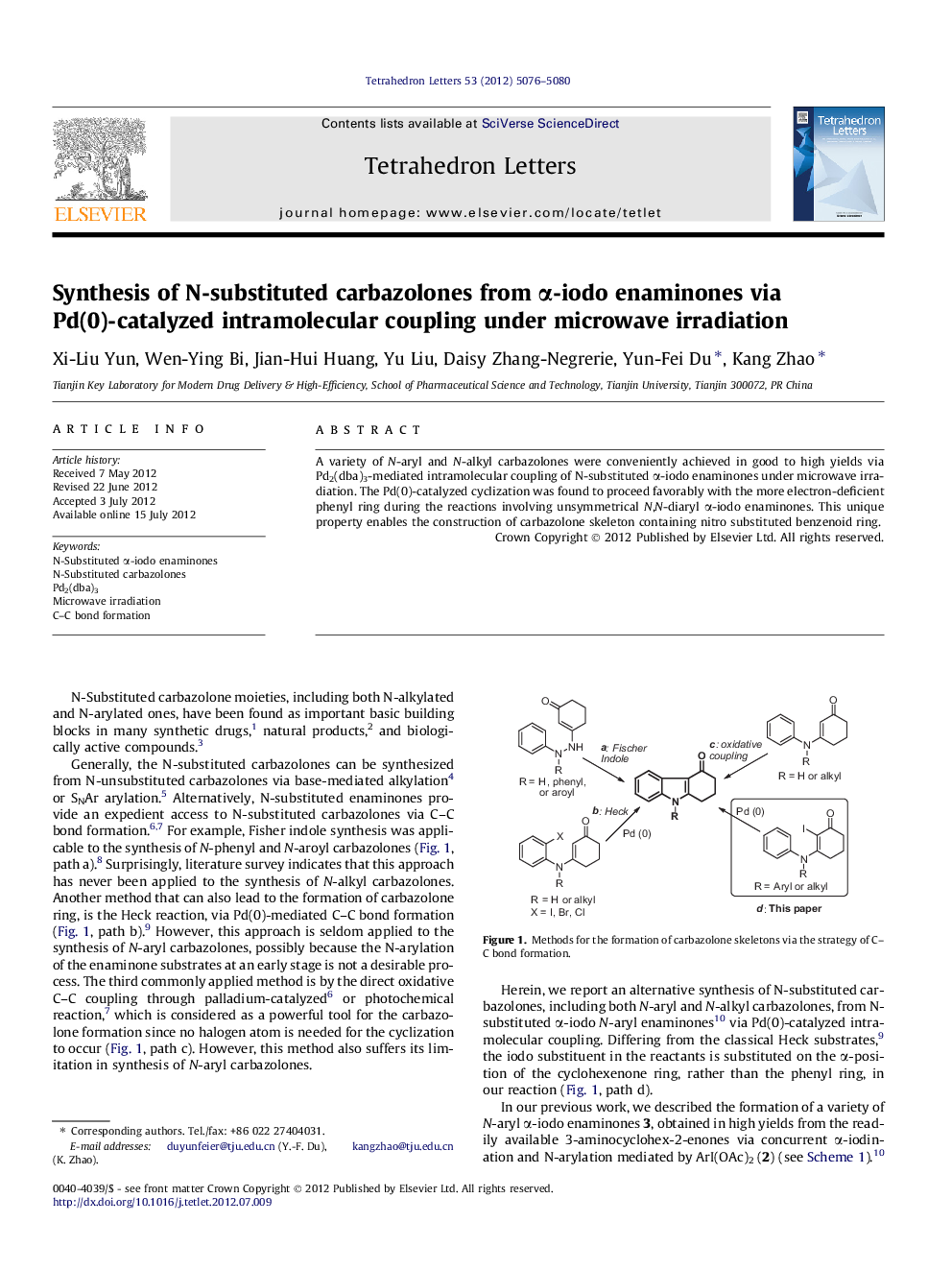 Synthesis of N-substituted carbazolones from Î±-iodo enaminones via Pd(0)-catalyzed intramolecular coupling under microwave irradiation