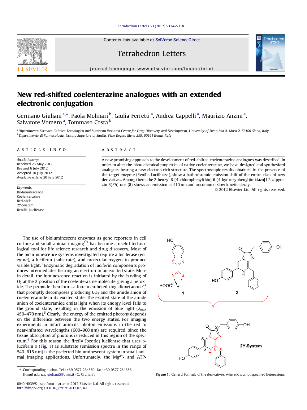 New red-shifted coelenterazine analogues with an extended electronic conjugation