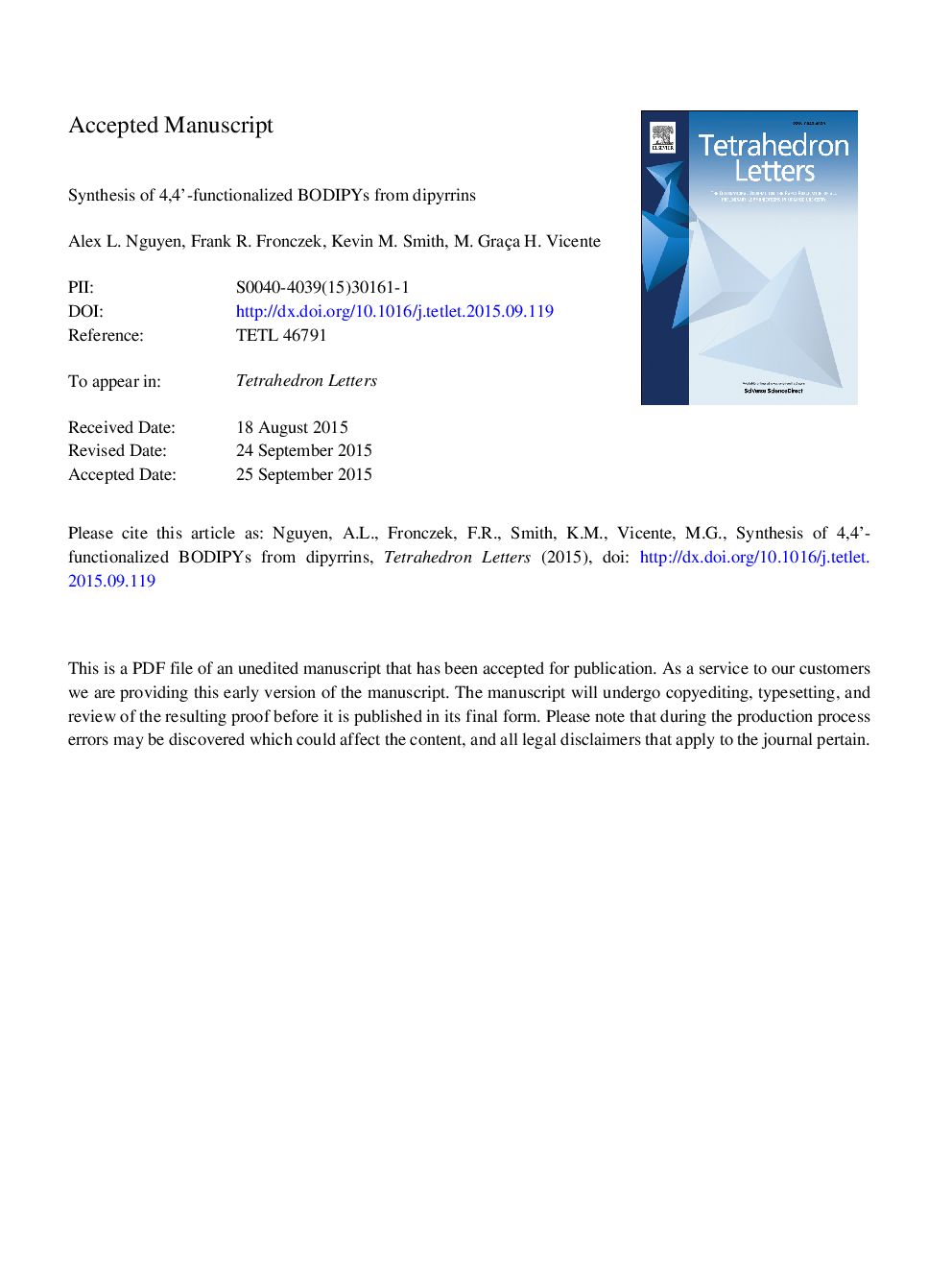 Synthesis of 4,4â²-functionalized BODIPYs from dipyrrins