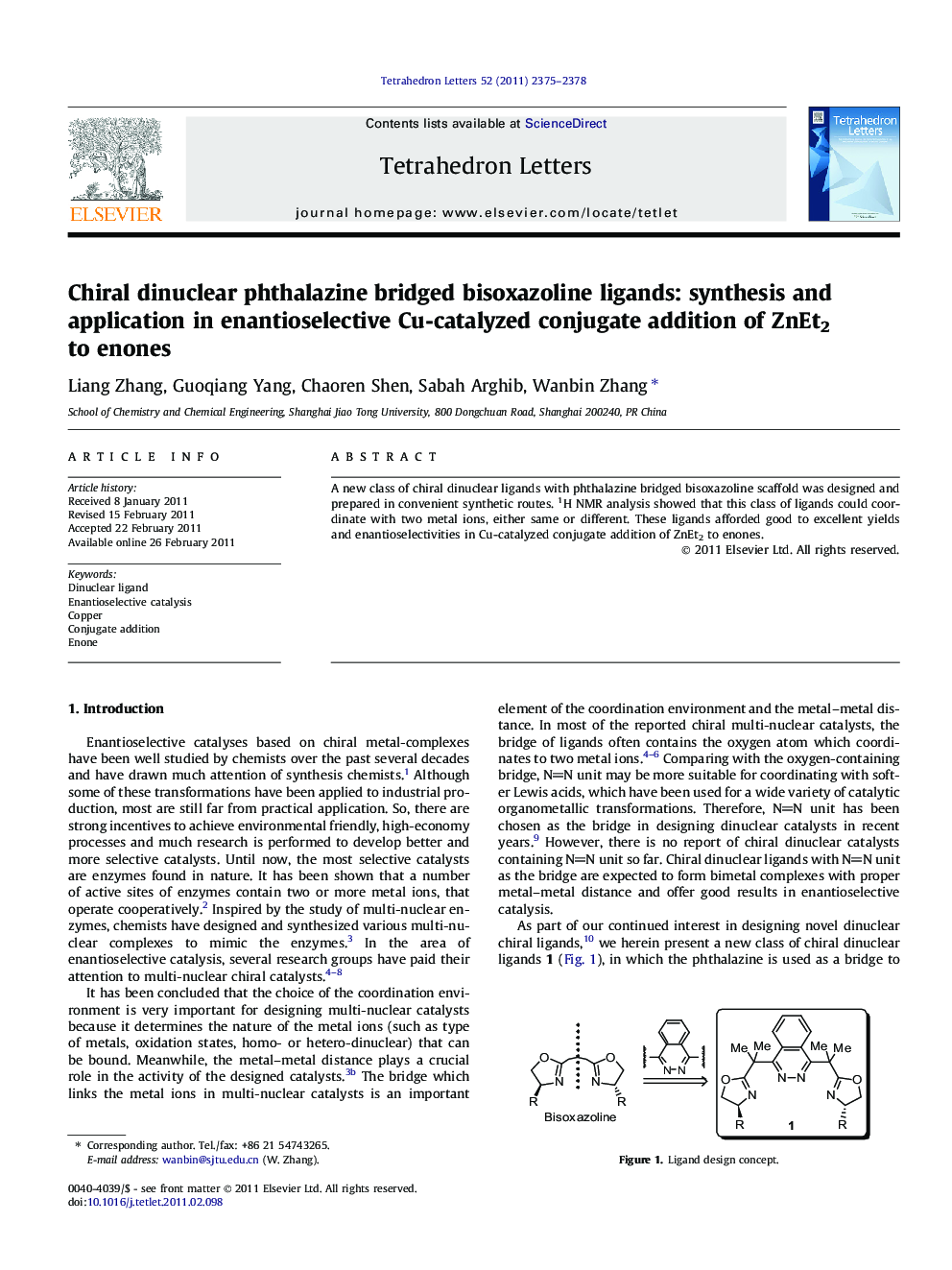 Chiral dinuclear phthalazine bridged bisoxazoline ligands: synthesis and application in enantioselective Cu-catalyzed conjugate addition of ZnEt2 to enones