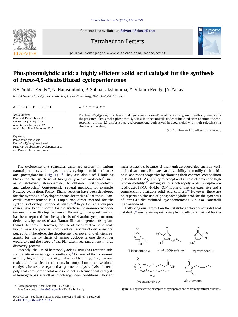 Phosphomolybdic acid: a highly efficient solid acid catalyst for the synthesis of trans-4,5-disubstituted cyclopentenones