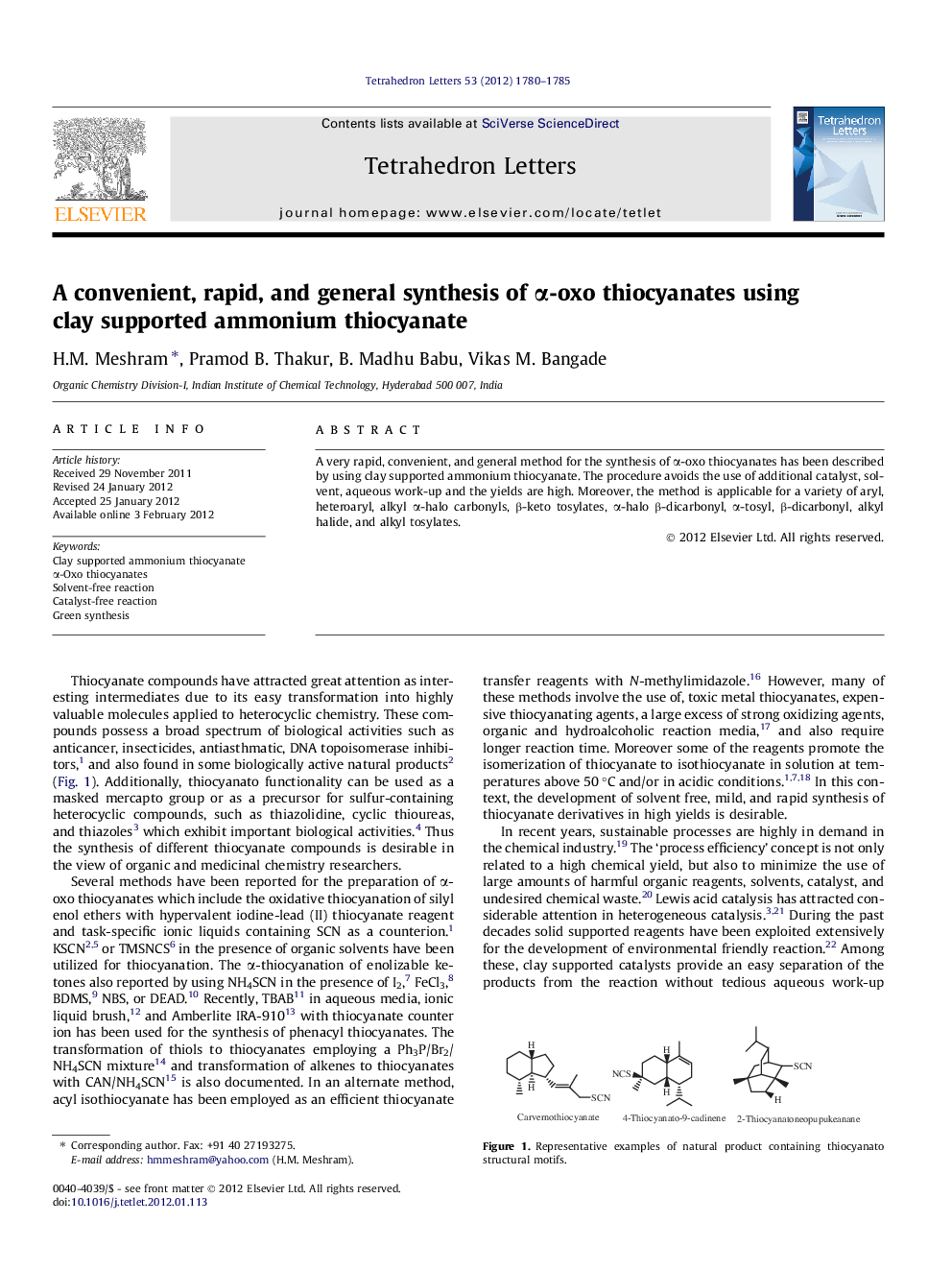 A convenient, rapid, and general synthesis of Î±-oxo thiocyanates using clay supported ammonium thiocyanate