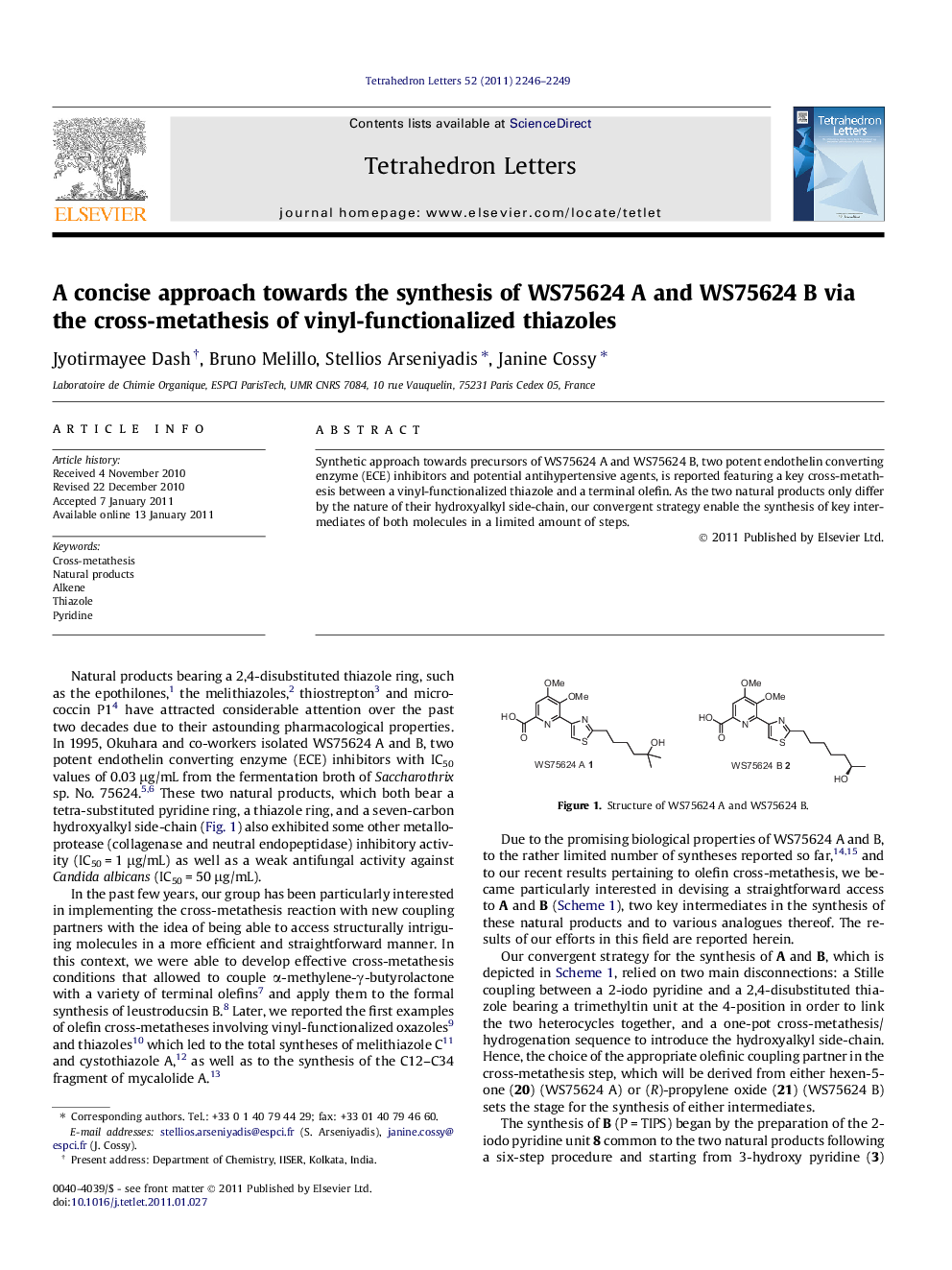 A concise approach towards the synthesis of WS75624 A and WS75624 B via the cross-metathesis of vinyl-functionalized thiazoles