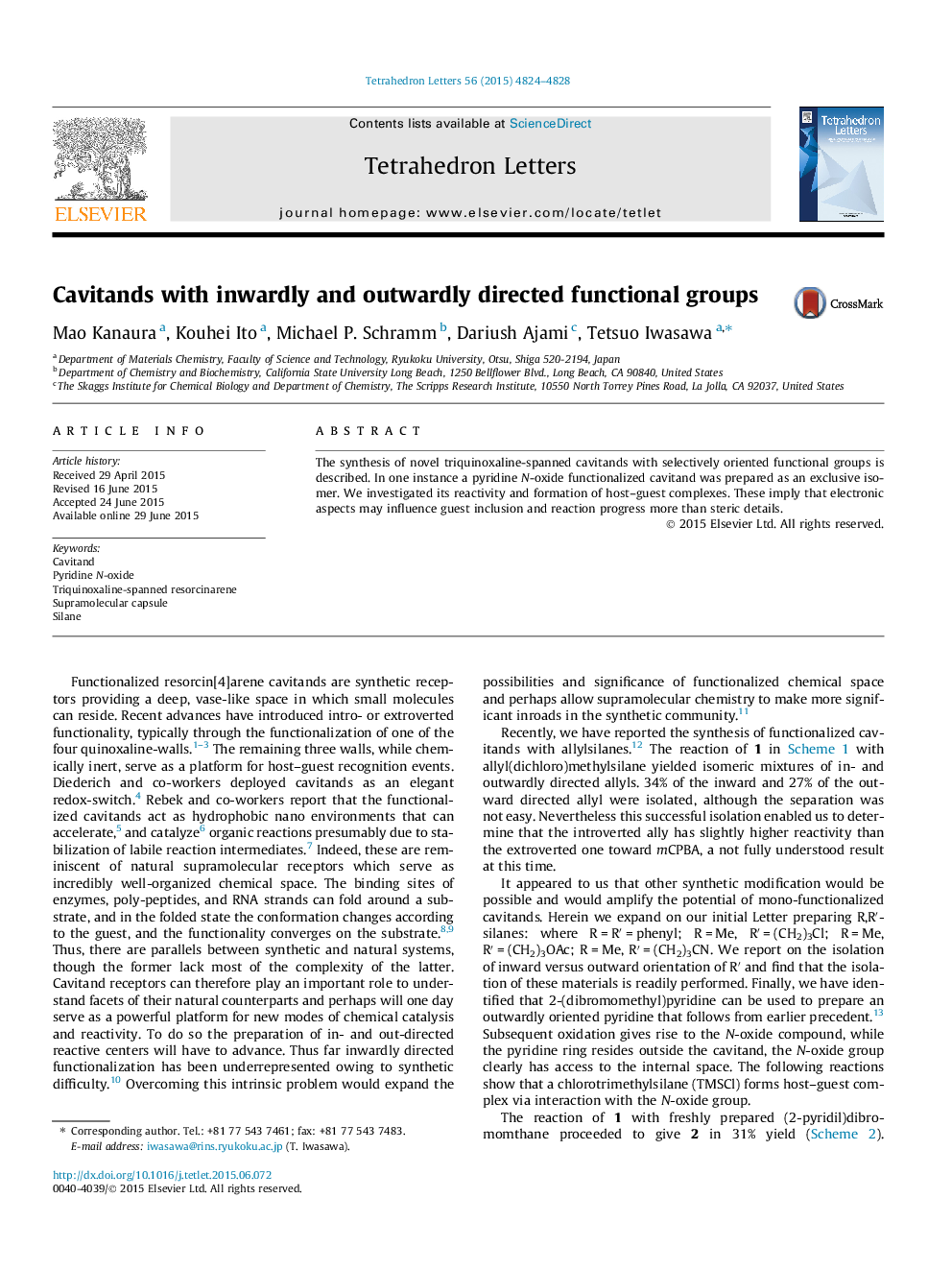 Cavitands with inwardly and outwardly directed functional groups