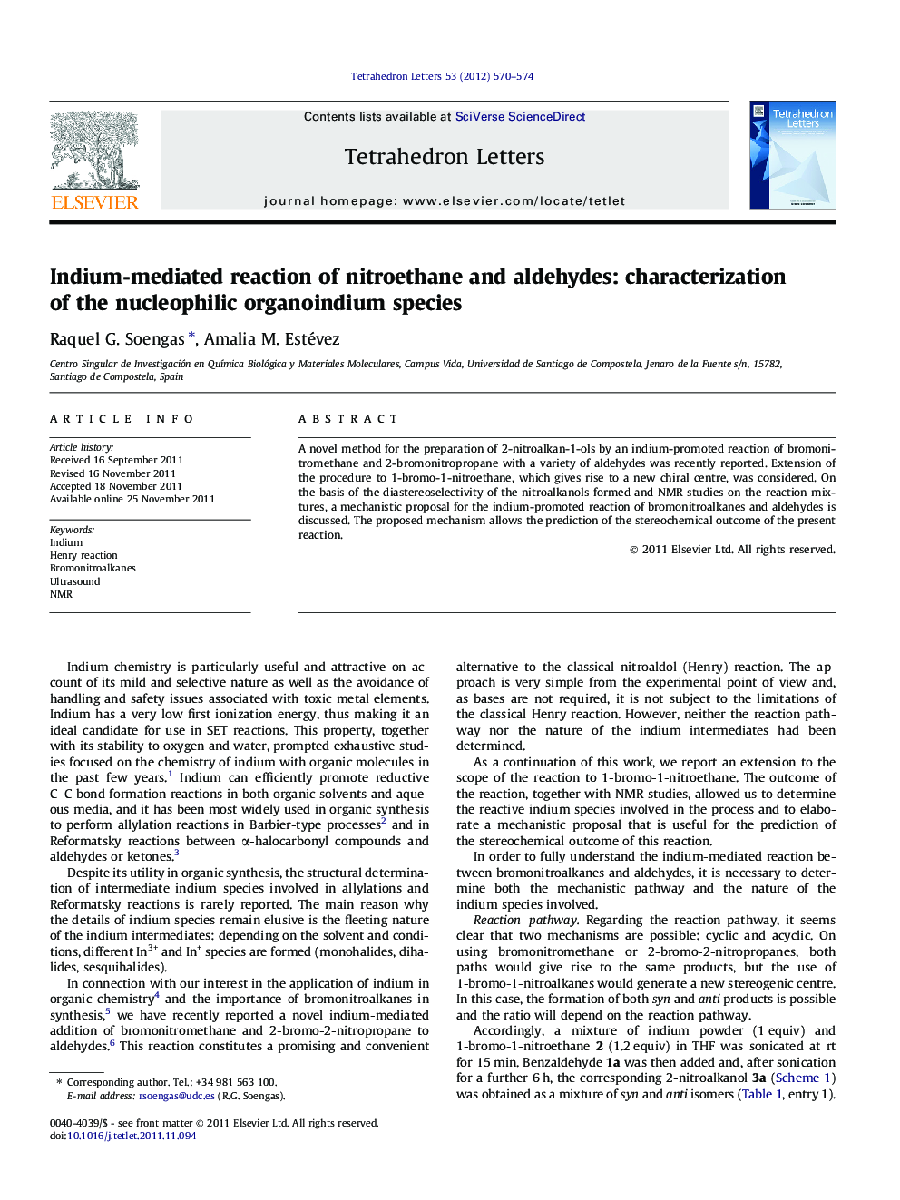 Indium-mediated reaction of nitroethane and aldehydes: characterization of the nucleophilic organoindium species