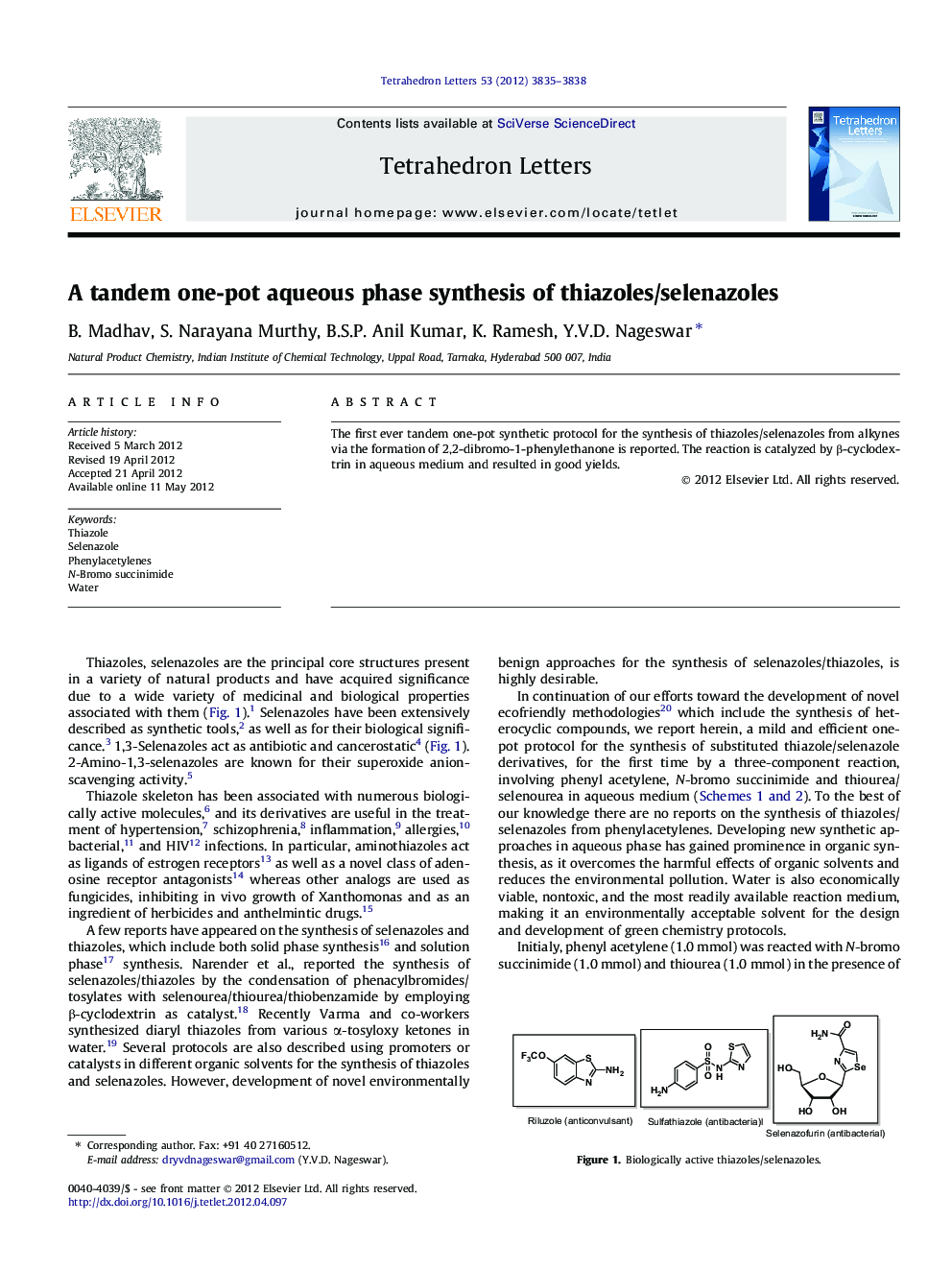 A tandem one-pot aqueous phase synthesis of thiazoles/selenazoles