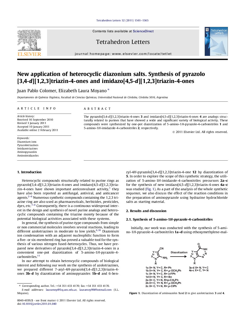 New application of heterocyclic diazonium salts. Synthesis of pyrazolo[3,4-d][1,2,3]triazin-4-ones and imidazo[4,5-d][1,2,3]triazin-4-ones