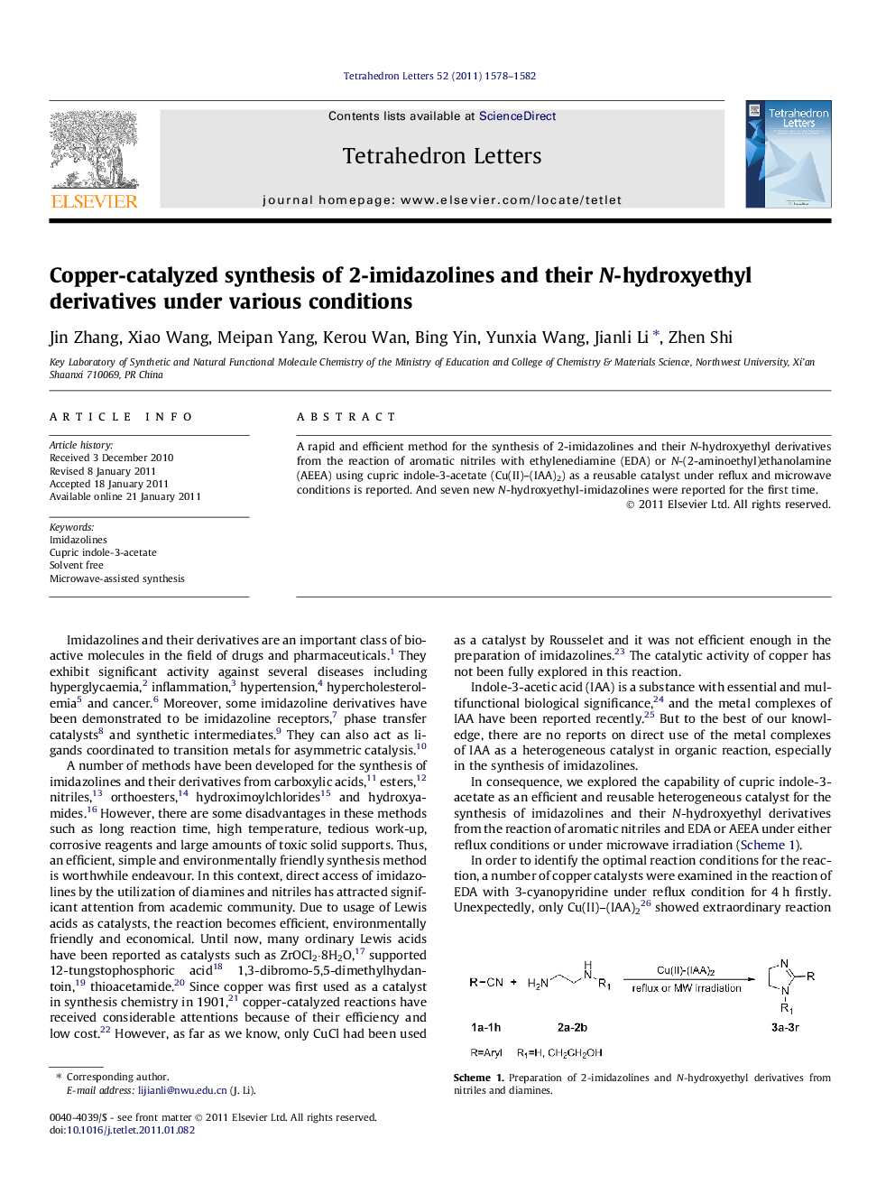 Copper-catalyzed synthesis of 2-imidazolines and their N-hydroxyethyl derivatives under various conditions