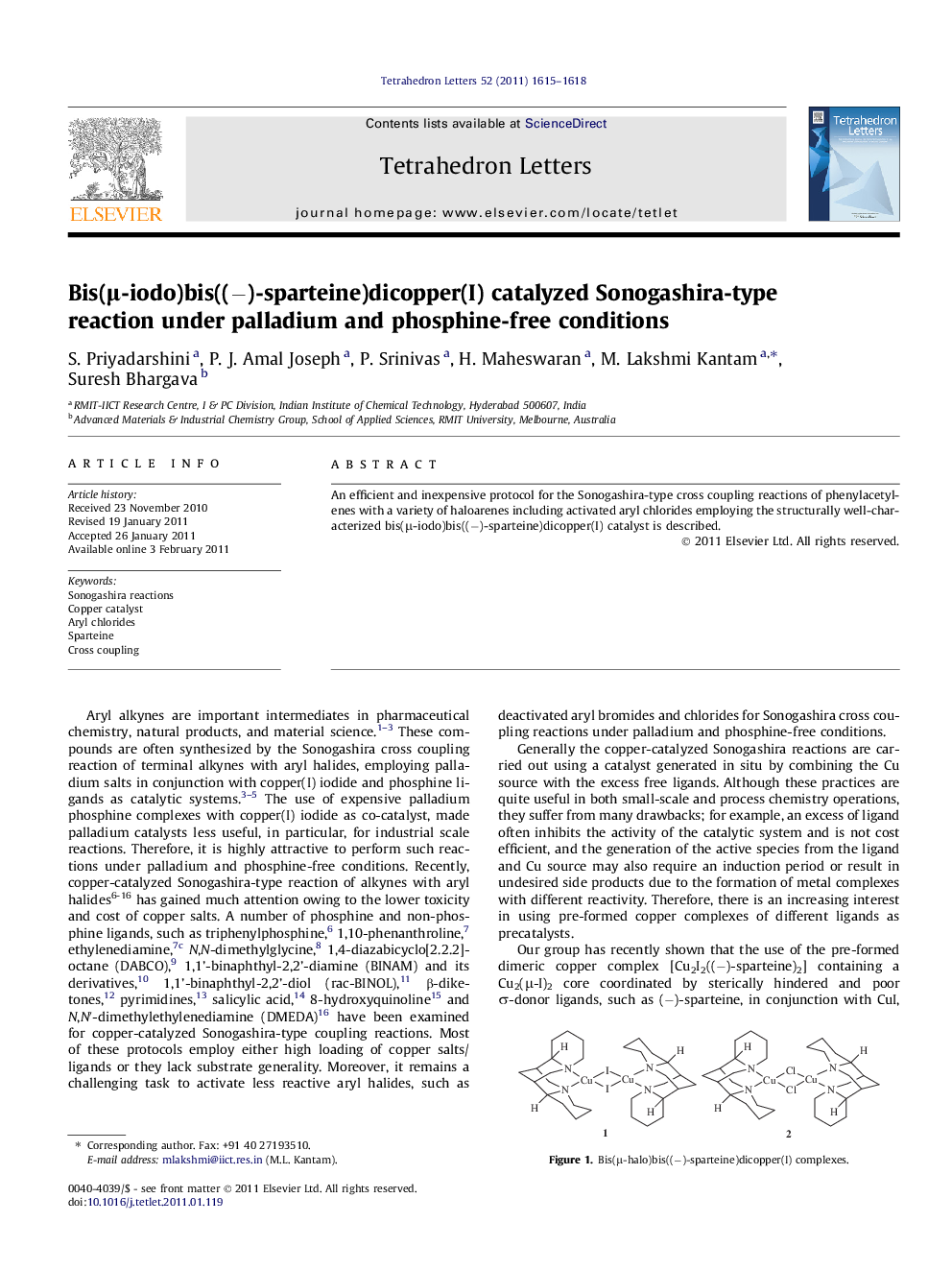 Bis(Î¼-iodo)bis((â)-sparteine)dicopper(I) catalyzed Sonogashira-type reaction under palladium and phosphine-free conditions