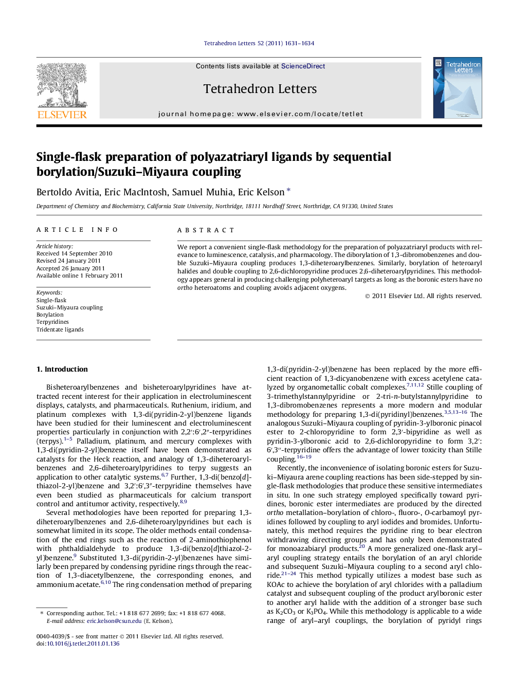 Single-flask preparation of polyazatriaryl ligands by sequential borylation/Suzuki-Miyaura coupling