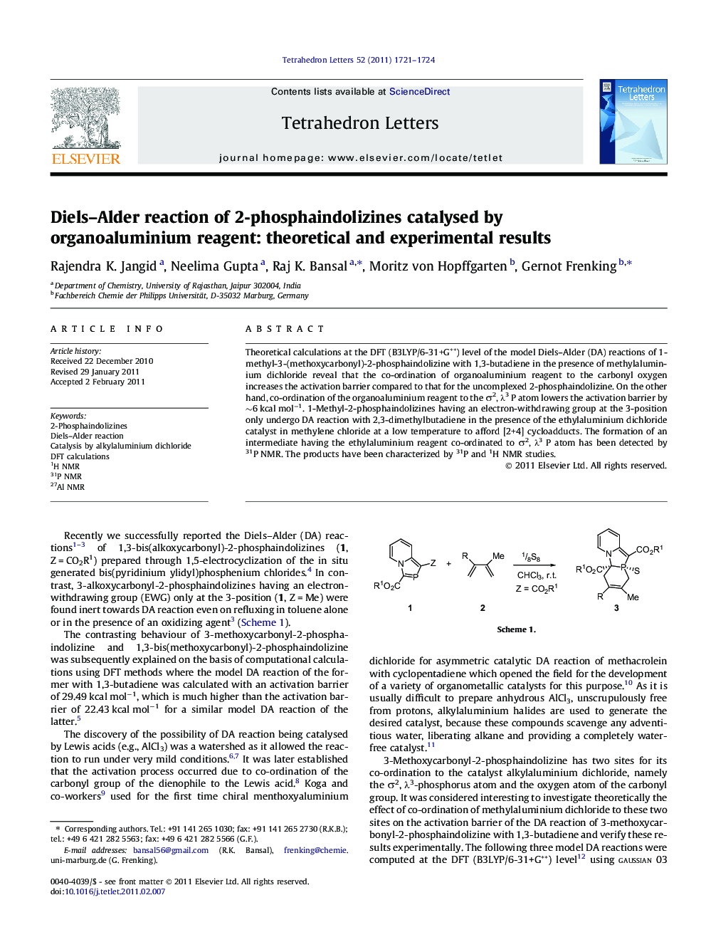 Diels-Alder reaction of 2-phosphaindolizines catalysed by organoaluminium reagent: theoretical and experimental results