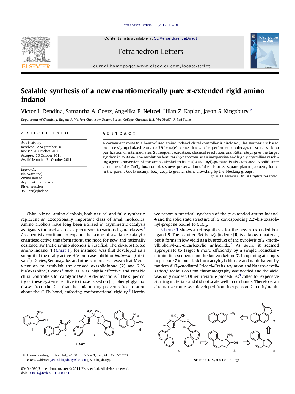 Scalable synthesis of a new enantiomerically pure Ï-extended rigid amino indanol