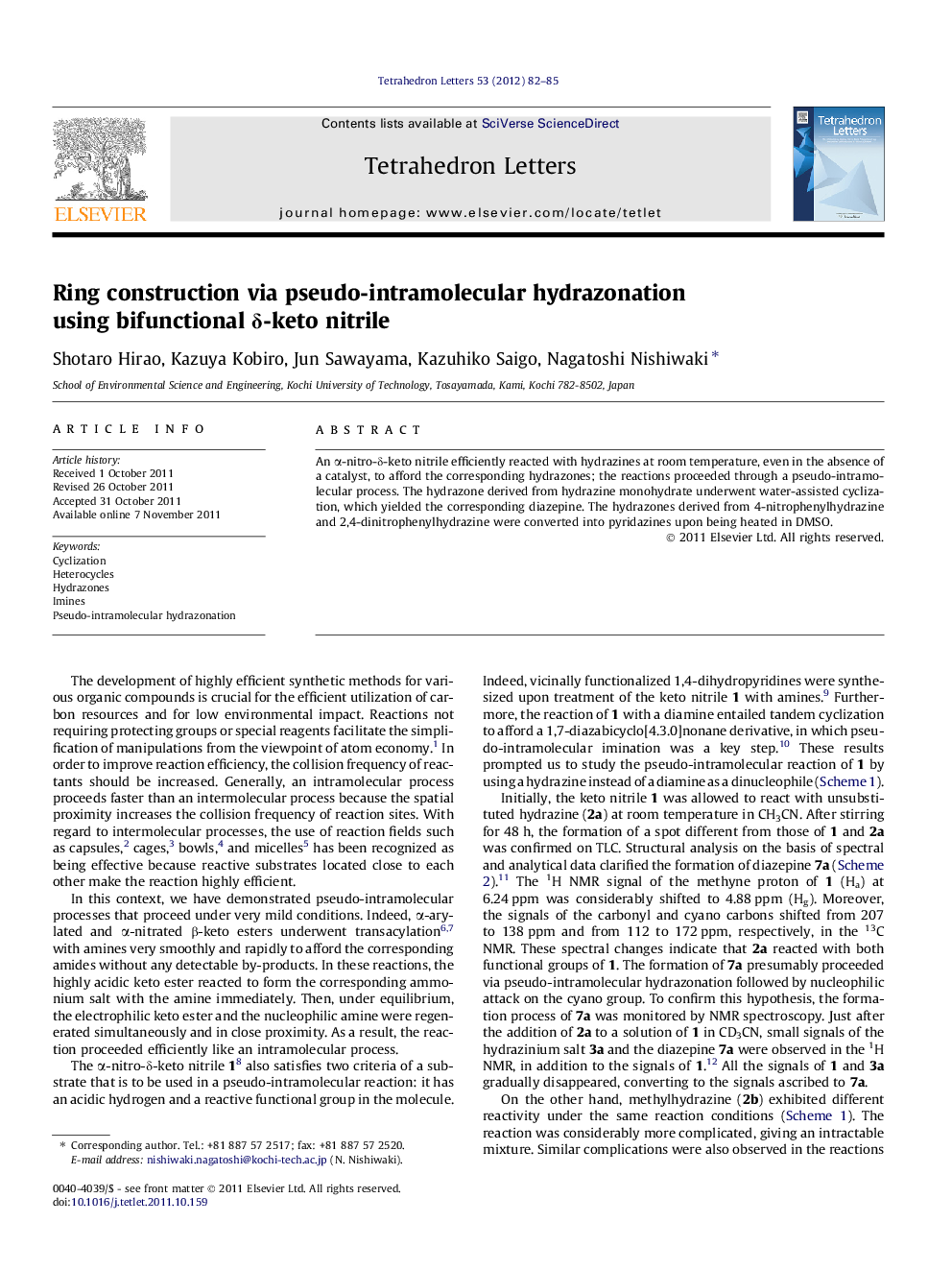 Ring construction via pseudo-intramolecular hydrazonation using bifunctional Î´-keto nitrile