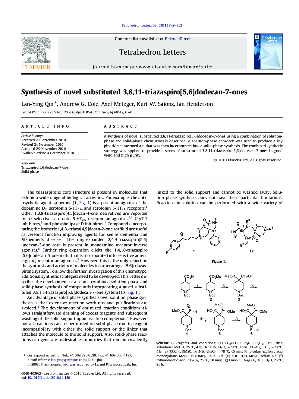 Synthesis of novel substituted 3,8,11-triazaspiro[5,6]dodecan-7-ones
