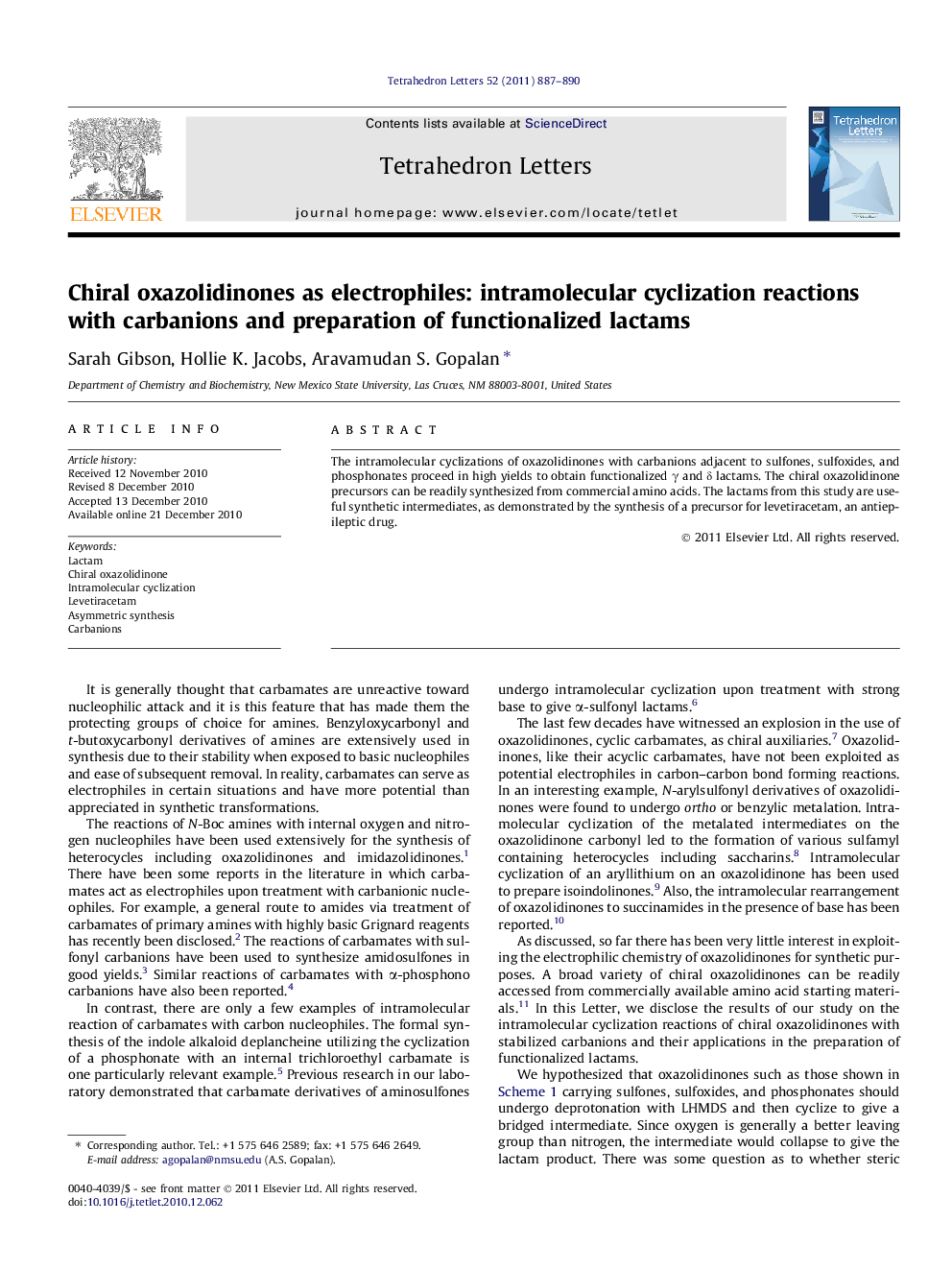 Chiral oxazolidinones as electrophiles: intramolecular cyclization reactions with carbanions and preparation of functionalized lactams