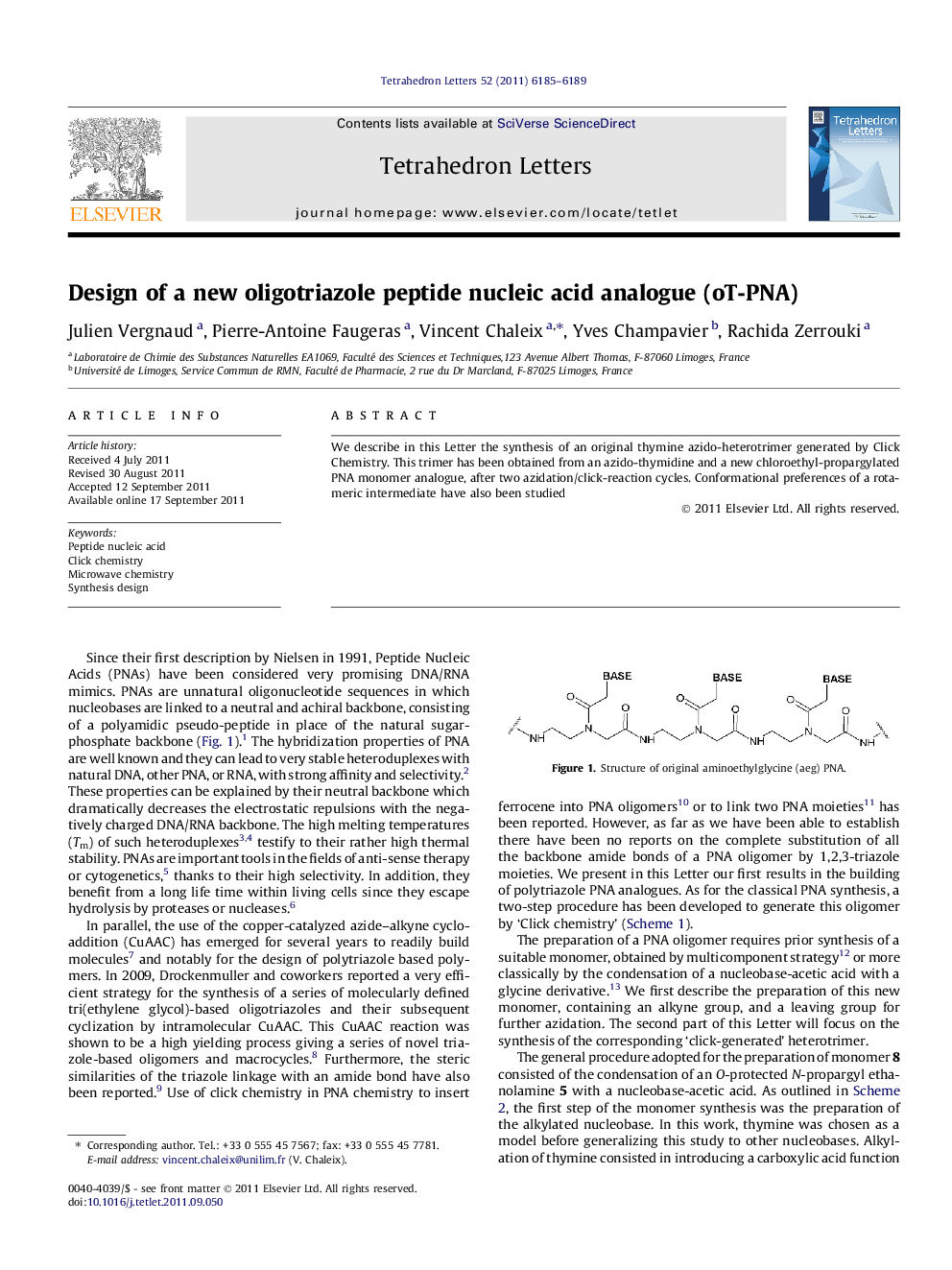 Design of a new oligotriazole peptide nucleic acid analogue (oT-PNA)