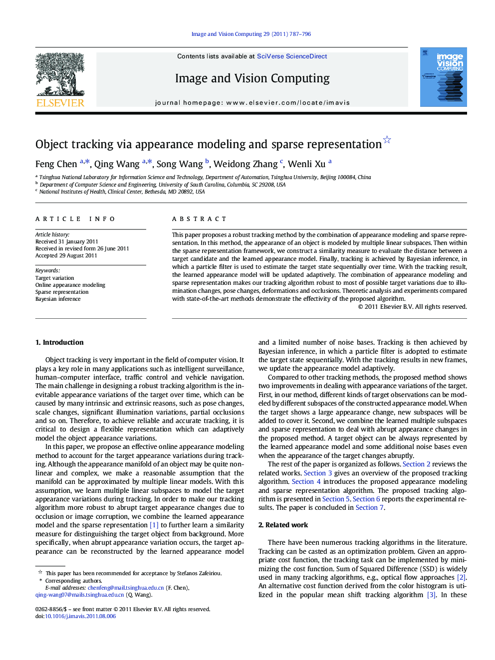 Object tracking via appearance modeling and sparse representation 