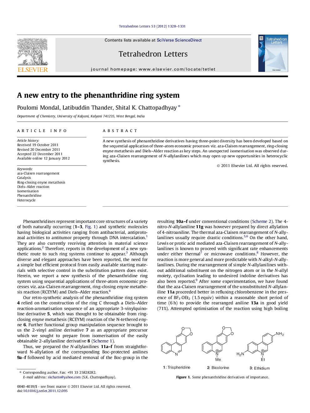 A new entry to the phenanthridine ring system