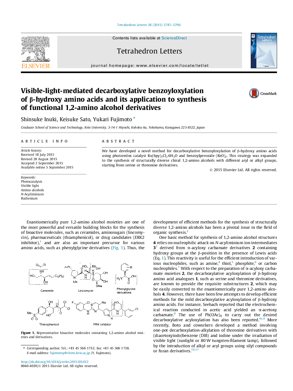 Visible-light-mediated decarboxylative benzoyloxylation of Î²-hydroxy amino acids and its application to synthesis of functional 1,2-amino alcohol derivatives