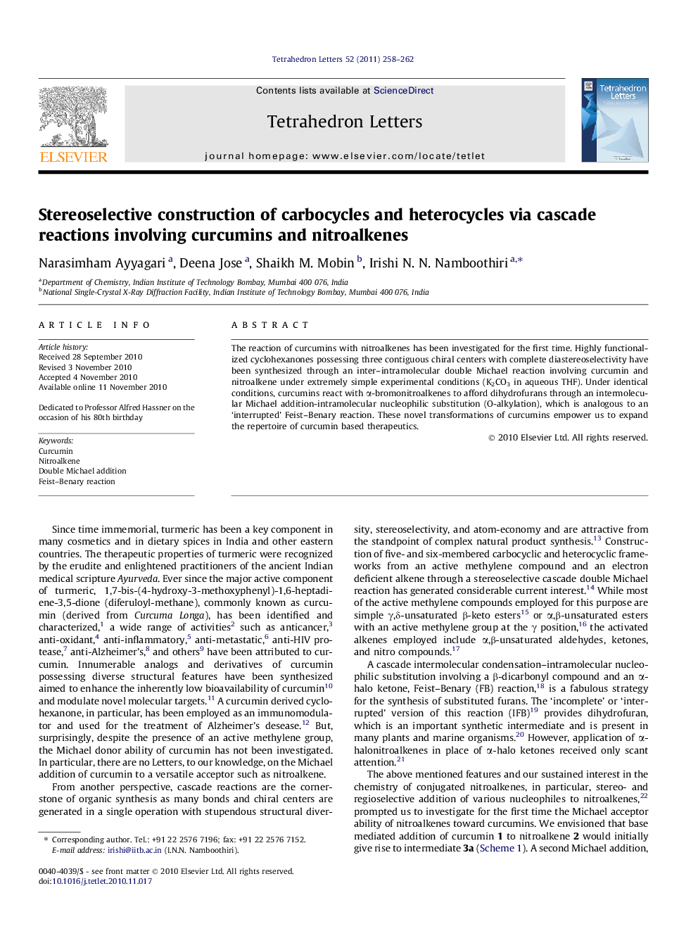 Stereoselective construction of carbocycles and heterocycles via cascade reactions involving curcumins and nitroalkenes