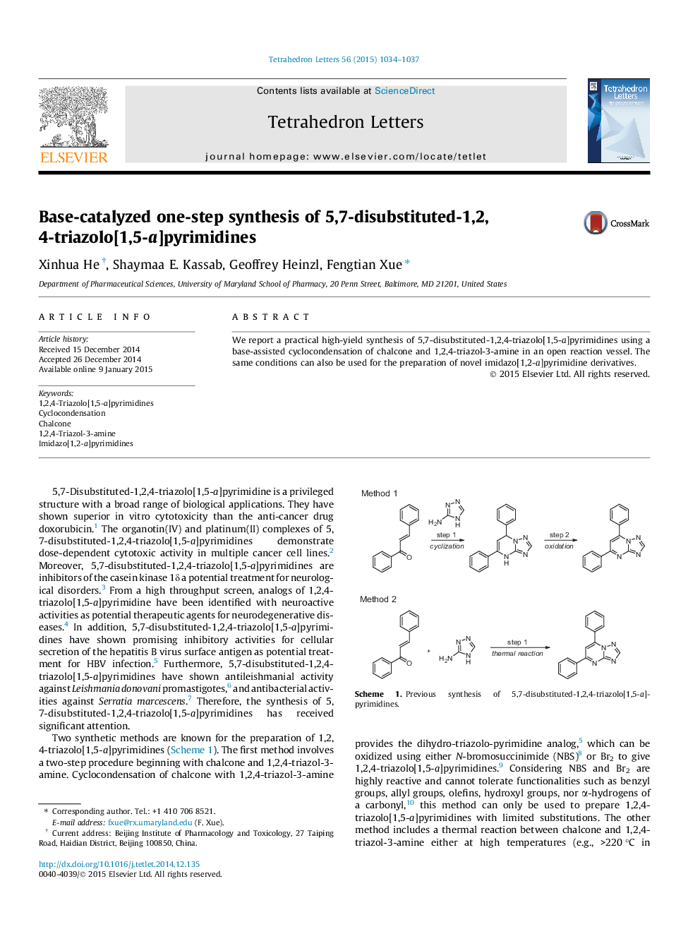 Base-catalyzed one-step synthesis of 5,7-disubstituted-1,2,4-triazolo[1,5-a]pyrimidines