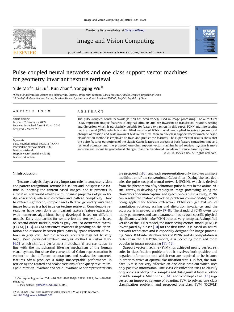 Pulse-coupled neural networks and one-class support vector machines for geometry invariant texture retrieval