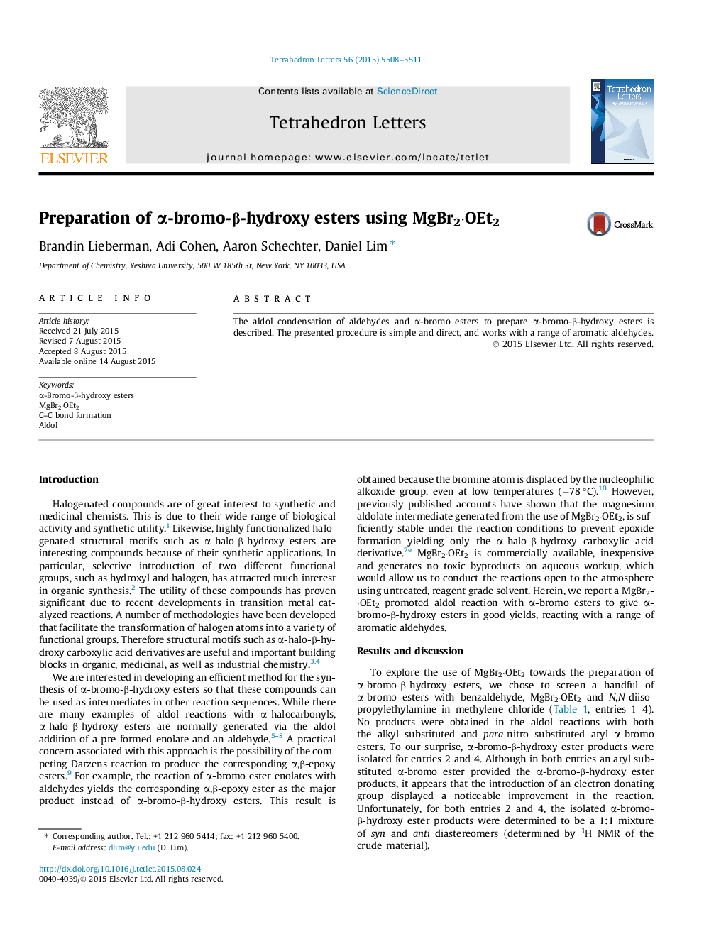 Preparation of Î±-bromo-Î²-hydroxy esters using MgBr2Â·OEt2