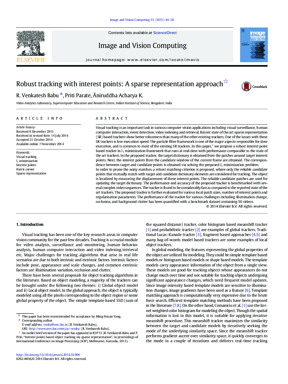 Robust tracking with interest points: A sparse representation approach 