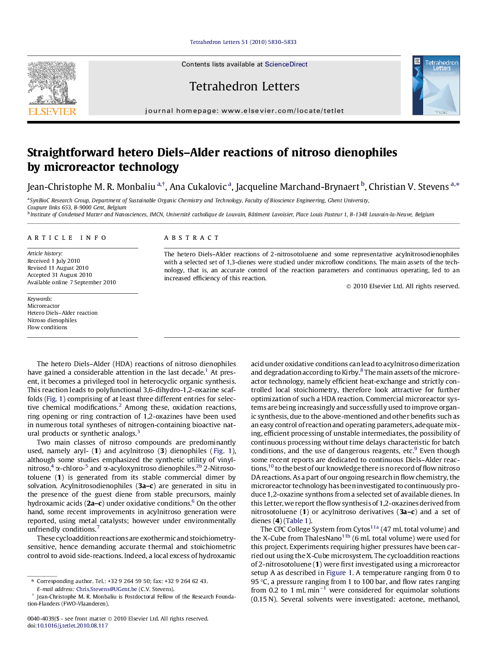 Straightforward hetero Diels-Alder reactions of nitroso dienophiles by microreactor technology