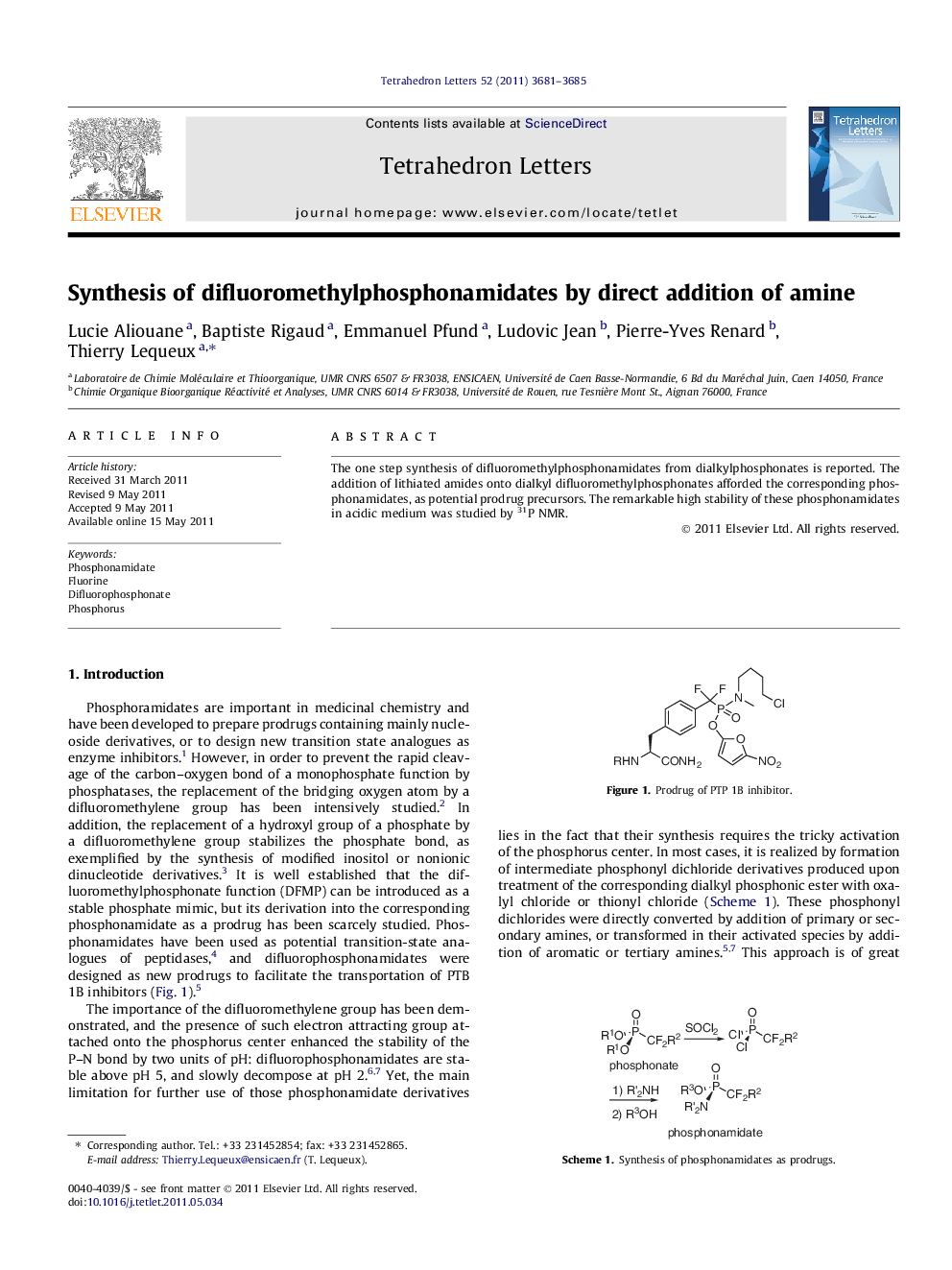 Synthesis of difluoromethylphosphonamidates by direct addition of amine