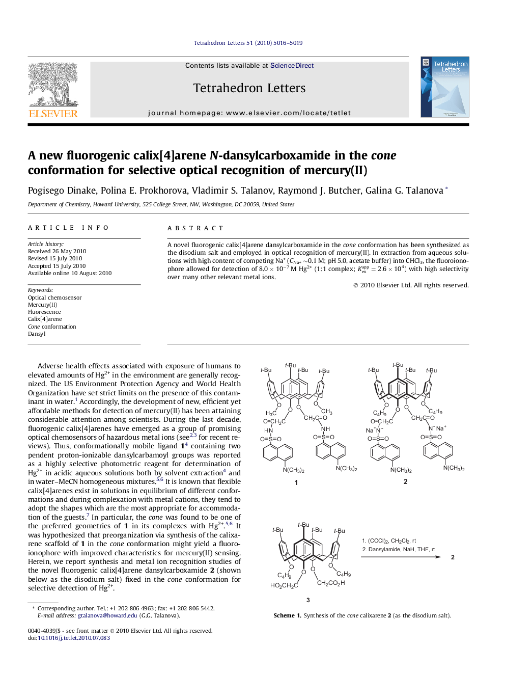 A new fluorogenic calix[4]arene N-dansylcarboxamide in the cone conformation for selective optical recognition of mercury(II)