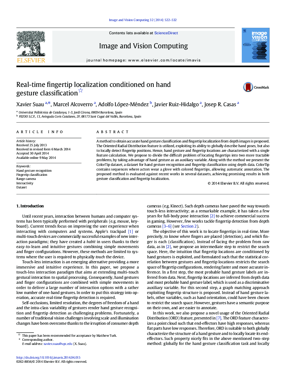 Real-time fingertip localization conditioned on hand gesture classification 