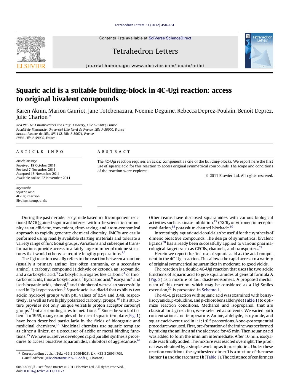 Squaric acid is a suitable building-block in 4C-Ugi reaction: access to original bivalent compounds