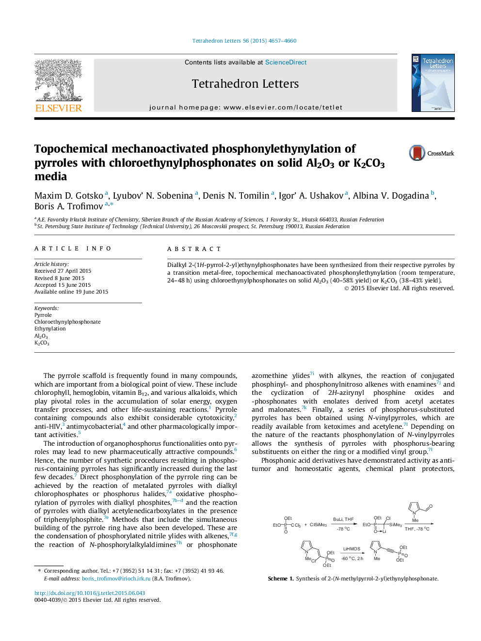 Topochemical mechanoactivated phosphonylethynylation of pyrroles with chloroethynylphosphonates on solid Al2O3 or K2CO3 media