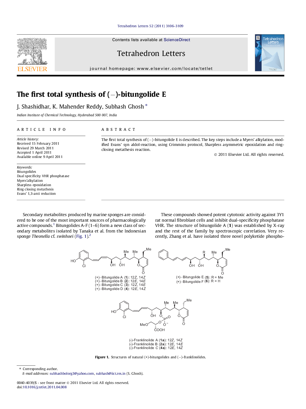 The first total synthesis of (â)-bitungolide E