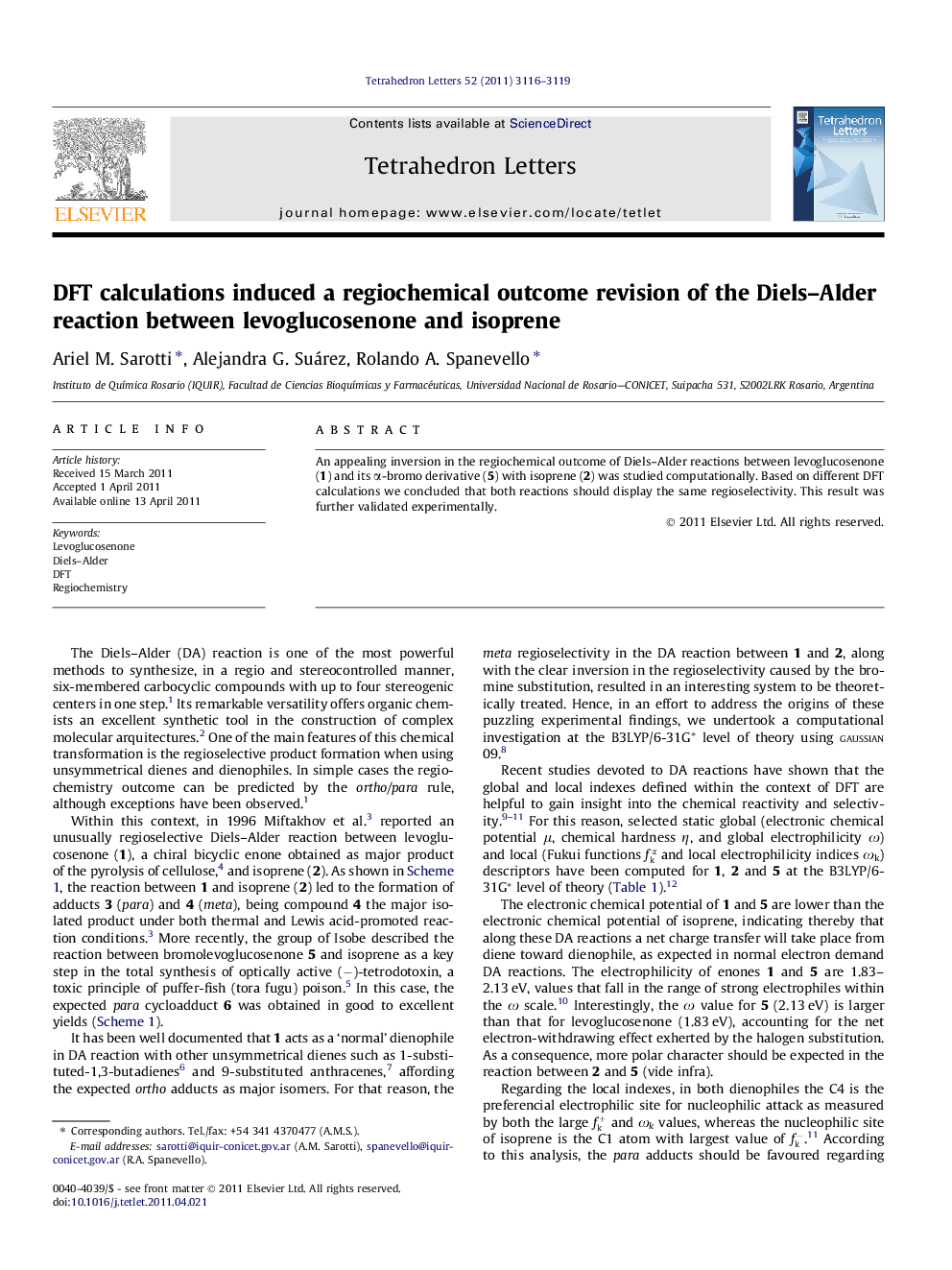 DFT calculations induced a regiochemical outcome revision of the Diels-Alder reaction between levoglucosenone and isoprene